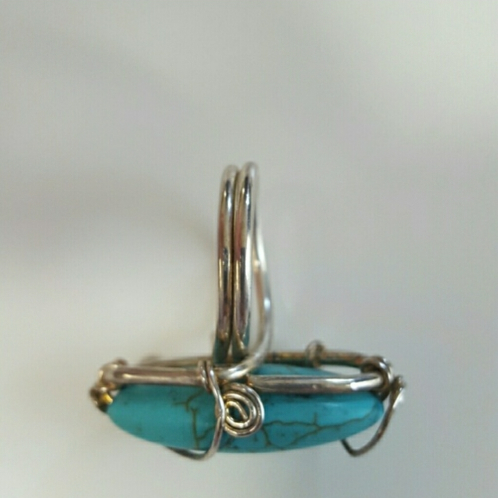 Turquoise Silver Wire Ring - image 3